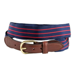 Barrons-Hunter Navy & Red Grosgrain Belt with Brown Leather