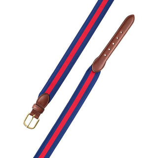 Barrons-Hunter Navy & Red Stripe Grosgrain Belt with Brown Leather
