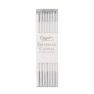 Caspari Slim Birthday Candles in White & Silver - 16 Candles Per Package CA1103