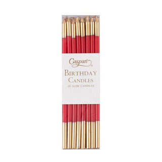 Caspari Slim Birthday Candles in Red & Gold - 16 Candles Per Package CA1111