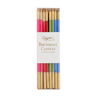 Caspari Slim Birthday Candles in Mixed Brights - 16 Candles Per Package CA1113