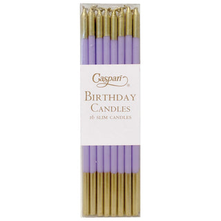 Caspari Birthday Slims Birthday Candles in Lavender & Gold - 16 Candles Per Box CA1115