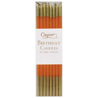 Caspari Birthday Slims Birthday Candles in Bright Orange & Gold - 16 Candles Per Box CA1116
