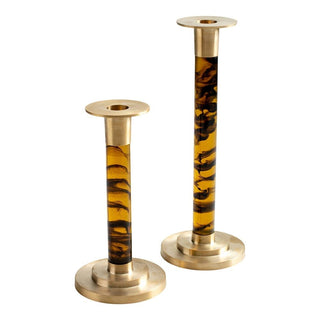 Caspari Small Brass & Resin Candlestick in Tortoiseshell - 1 Each CAN005