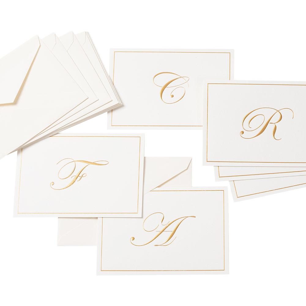 Caspari Gold Embossed Initial Note Cards Letter J Boxed Set of 8