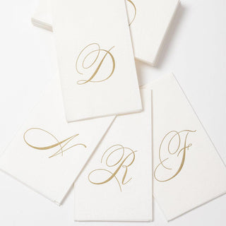 Caspari White Pearl & Gold Paper Linen Single Initial Boxed Guest Towel Napkins - 24 Per Package