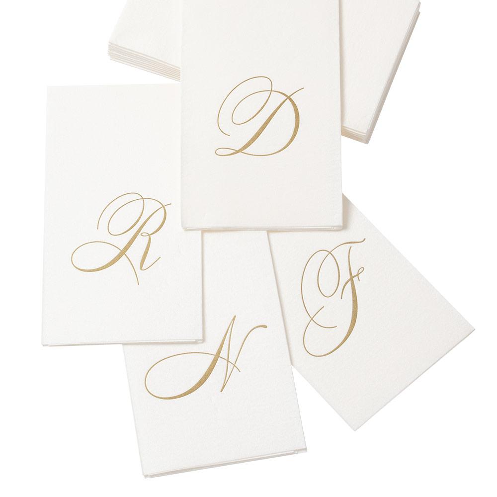 caspari White Pearl & Gold Paper Linen Single Initial Boxed Guest Towel Napkins - 24 Per Package