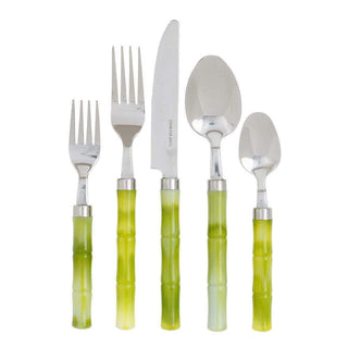 Caspari Bamboo Handle 5-Piece Stainless Steel Picnicware Set in Green CUT001