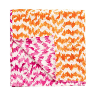 Caspari Reversible Kantha Table Cover in Orange & Fuchsia Modern Moiré - 1 Each FTC003