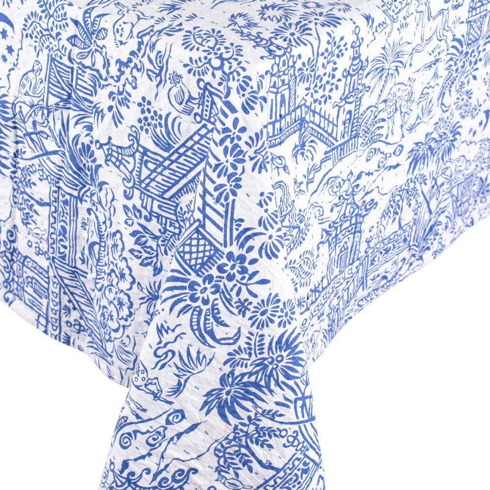 Caspari Reversible Kantha Table Cover in Blue & White Pagoda Toile - 1 Each FTC012