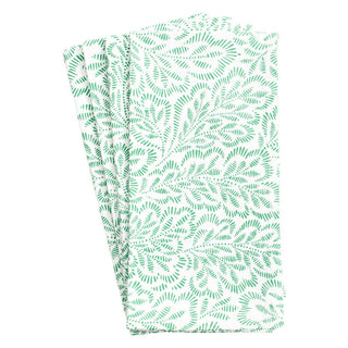 Caspari Block Print Leaves Cotton Dinner Napkins in Green & White - Set of 4 FTN007A