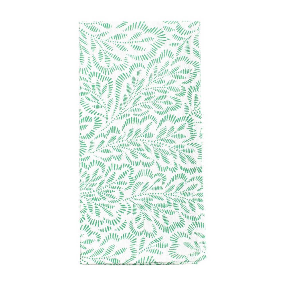 Caspari Block Print Leaves Cotton Dinner Napkins in Green & White - Set of 4 FTN007A