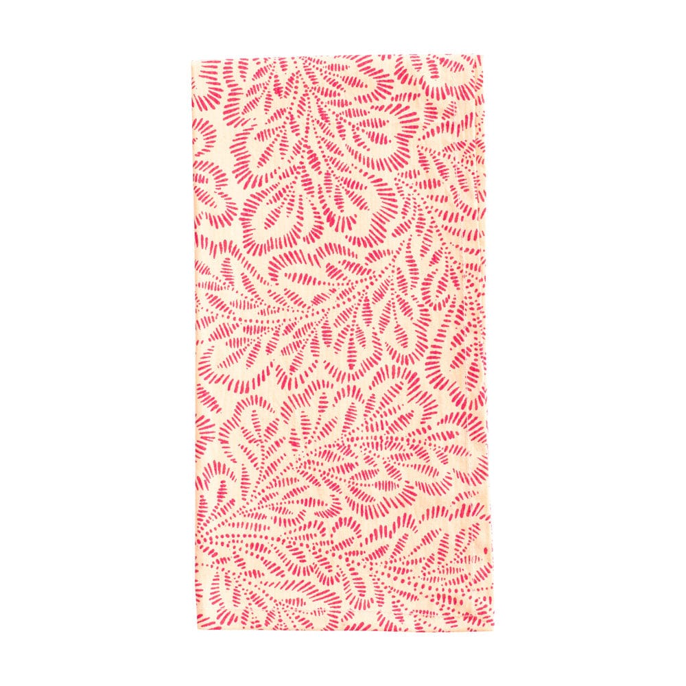 Caspari Block Print Leaves Cotton Dinner Napkins in Coral & Fuchsia - Set of 4 FTN008B