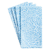 Caspari Block Print Leaves Cotton Dinner Napkins in Blue & White - Set of 4 FTN009A