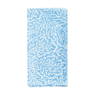 Caspari Block Print Leaves Cotton Dinner Napkins in Blue & White - Set of 4 FTN009A