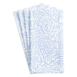 Caspari Block Print Leaves Cotton Dinner Napkins in White & Blue - Set of 4 FTN009B