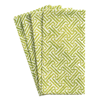 Caspari Fretwork Cotton Dinner Napkins in Green & White - Set of 4 FTN010B