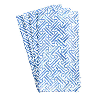 Caspari Fretwork Cotton Dinner Napkins in Blue & White - Set of 4 FTN012B