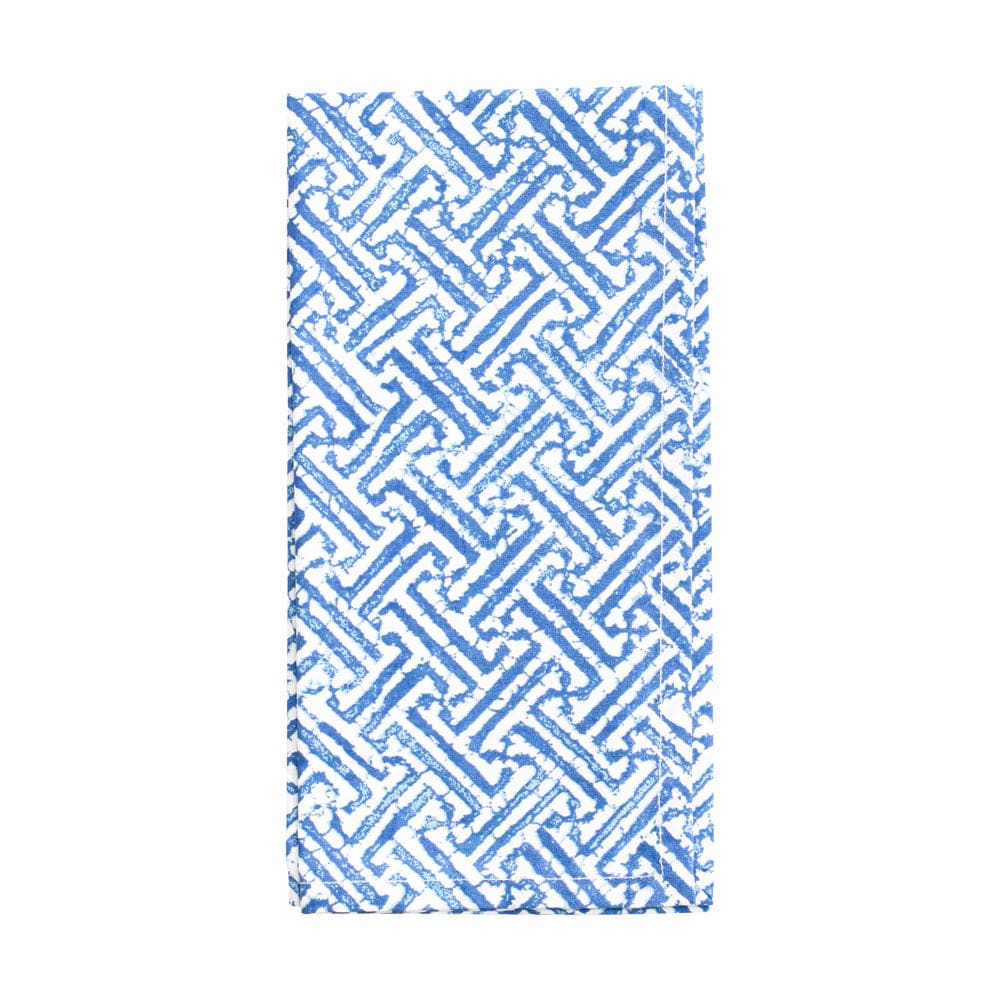 caspari Fretwork Cotton Dinner Napkins in Blue & White - Set of 4