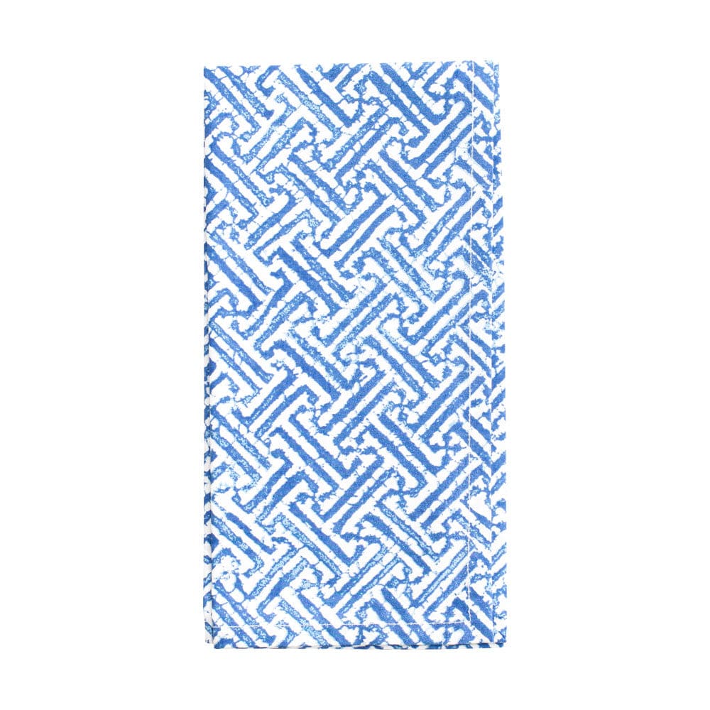 Caspari Fretwork Cotton Dinner Napkins in Blue & White - Set of 4 FTN012B