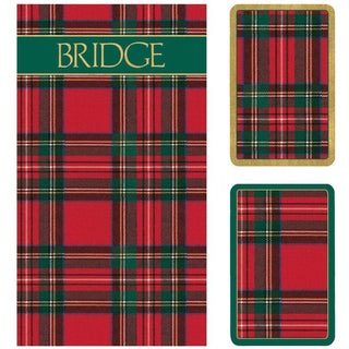 Caspari Plaid Large Type Bridge Gift Set - 2 Playing Card Decks & 2 Score Pads GS108J