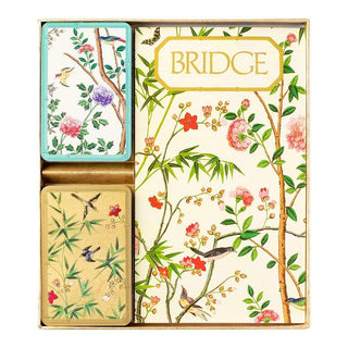 Caspari Chinese Wallpaper Bridge Gift Set in Blue - 2 Playing Card Decks & 2 Score Pads GS123