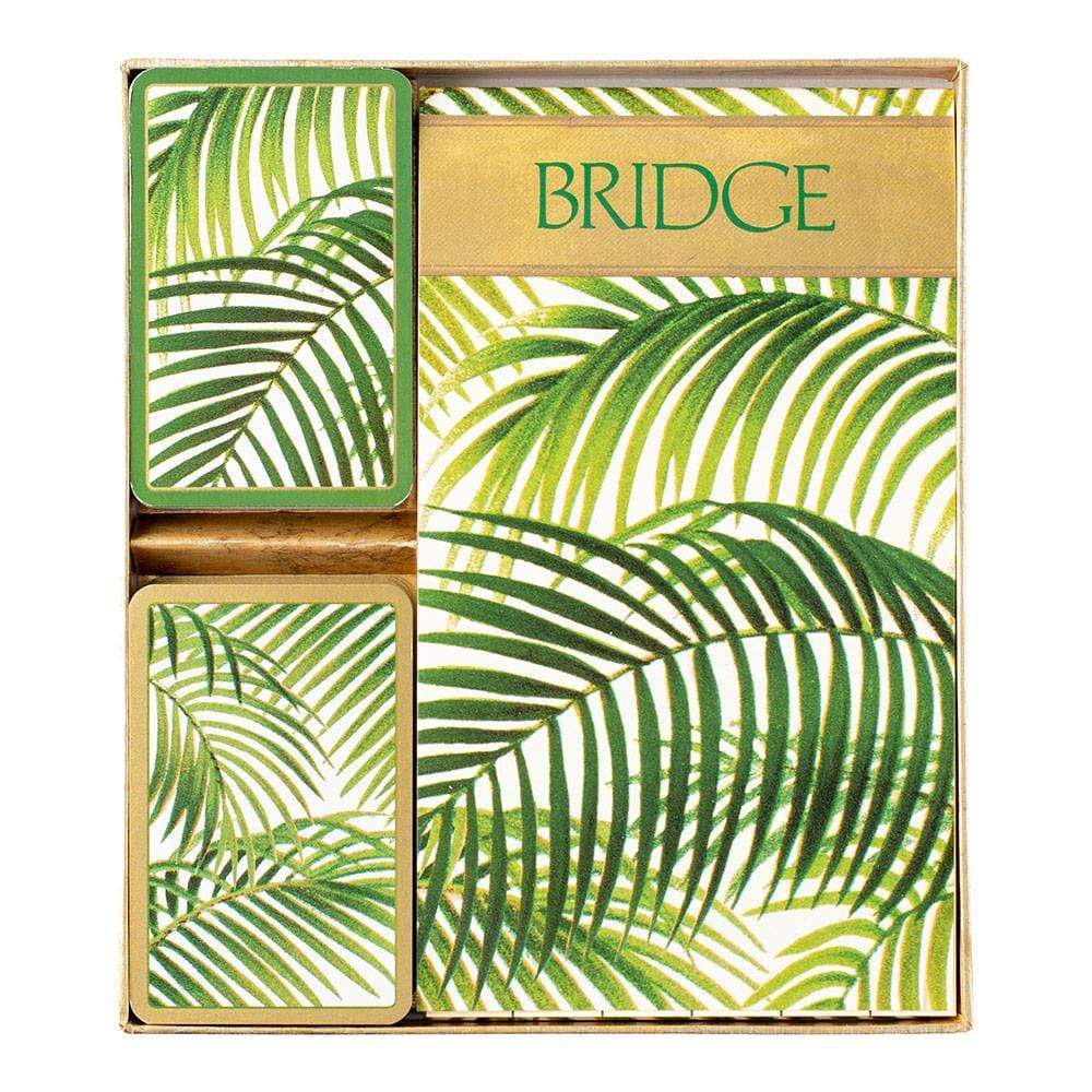 Caspari Under the Palms Large Type Bridge Gift Set - 2 Playing Card Decks & 2 Score Pads GS126J