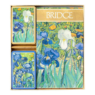 Caspari Van Gogh Irises Large Type Bridge Gift Set - 2 Playing Card Decks & 2 Score Pads GS131J