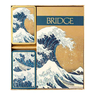 Caspari The Great Wave Large Type Bridge Gift Set - 2 Playing Card Decks & 2 Score Pads GS133J