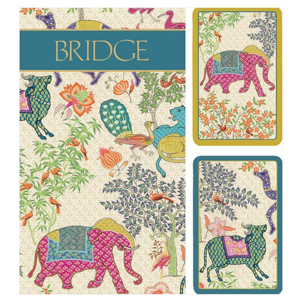 Caspari Le Jardin De Mysore Large Type Bridge Gift Set - 2 Playing Card Decks & 2 Score Pads GS140J
