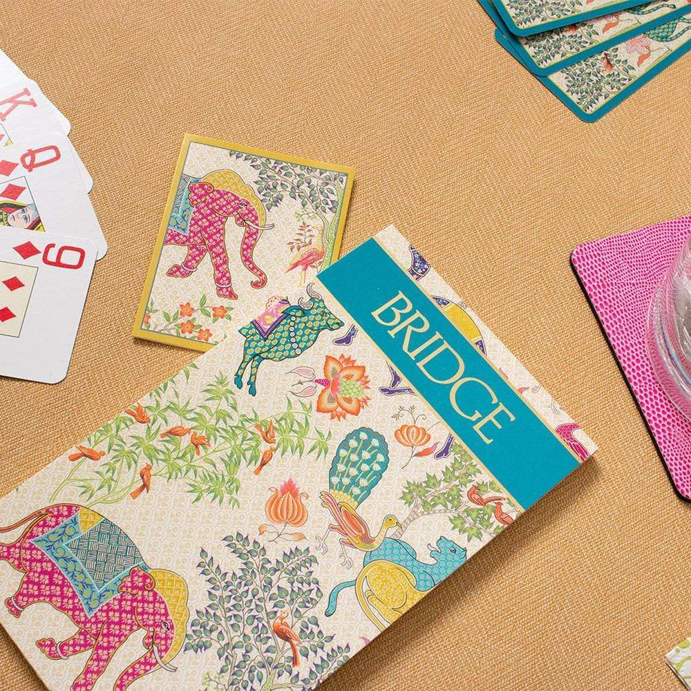Caspari Le Jardin De Mysore Large Type Bridge Gift Set - 2 Playing Card Decks & 2 Score Pads GS140J