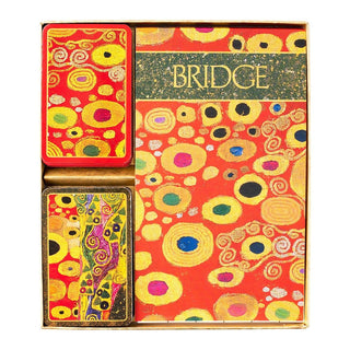 Caspari Viennese Nouveau Large Type Bridge Gift Set - 2 Playing Card Decks & 2 Score Pads GS141J