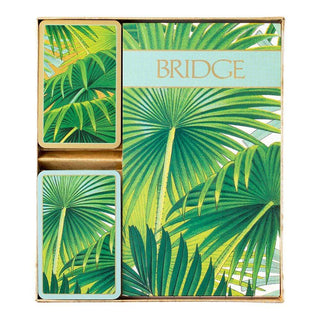 Caspari Palm Fronds Large Type Bridge Gift Set - 2 Playing Card Decks & 2 Score Pads GS144J