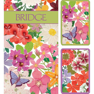 Caspari Halsted Floral Large Type Bridge Gift Set - 2 Playing Card Decks & 2 Score Pads GS148J