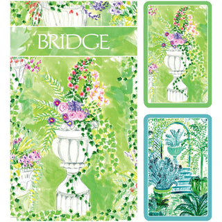 Caspari Jardin De Luxembourg Large Type BridgeGift Sets - 2 Playing Card Decks & 2 Score Pads GS149J