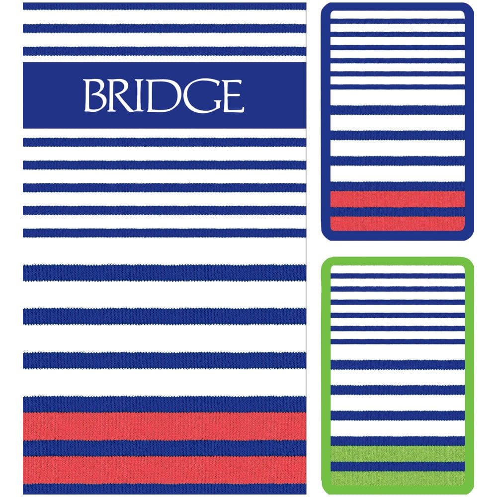 caspari Breton Stripe Large Type BridgeGift Sets - 2 Playing Card Decks & 2 Score Pads
