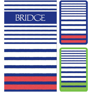Caspari Breton Stripe Large Type BridgeGift Sets - 2 Playing Card Decks & 2 Score Pads GS150J