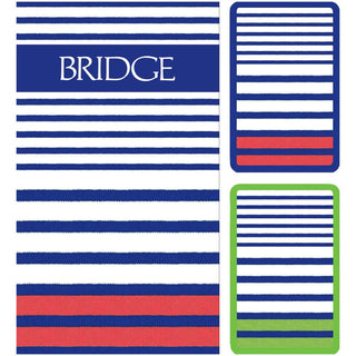 Caspari Breton Stripe Large Type BridgeGift Sets - 2 Playing Card Decks & 2 Score Pads GS150J