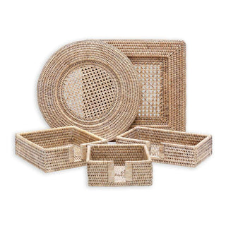 Caspari Rattan Square Plate Charger in White Natural - 1 Each HDP02W