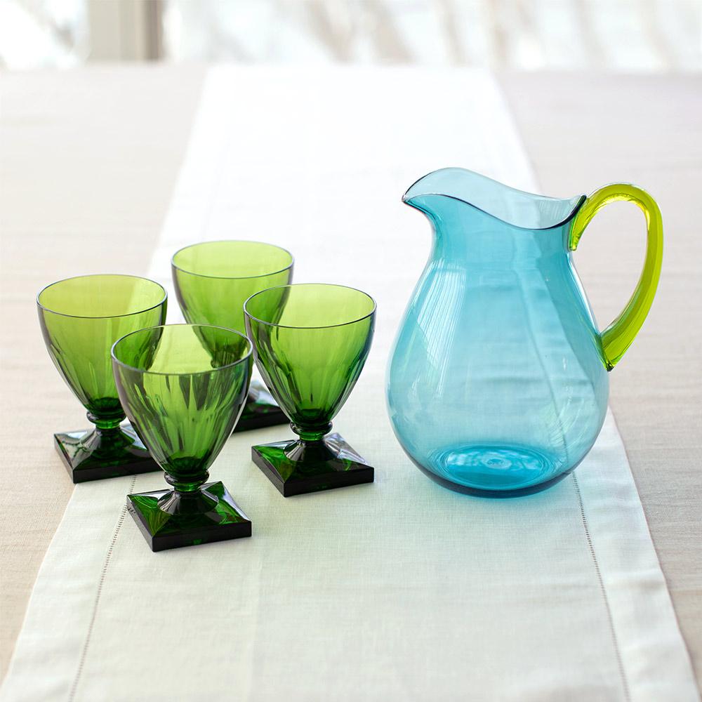 Caspari Acrylic Pitcher in Turquoise with Green Handle - 1 Each JUG003