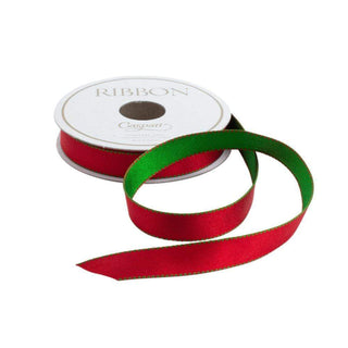 Caspari Green & Red Reversible Satin Unwired Ribbon - 9 Yard Spool R722