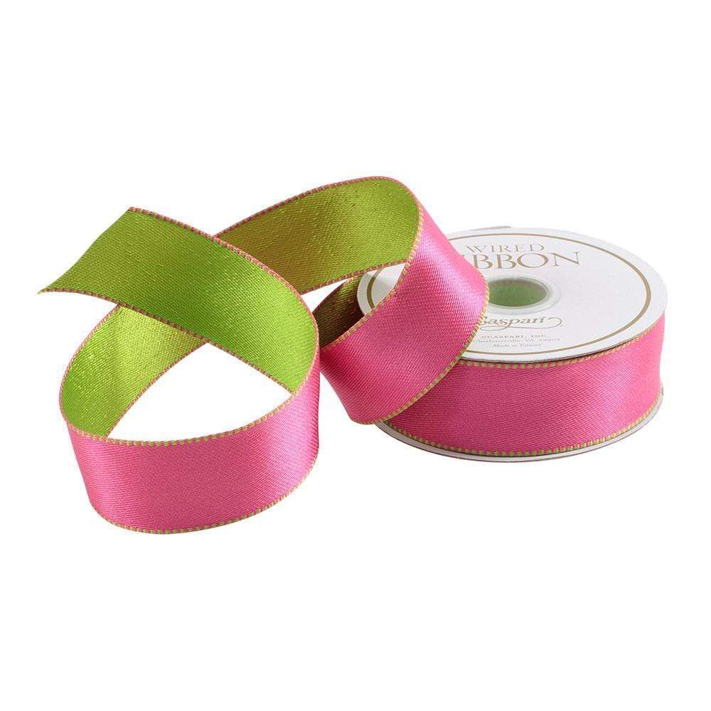 Pink & Green Reversible Satin Wired Ribbon - 10 Yard Spool – Caspari