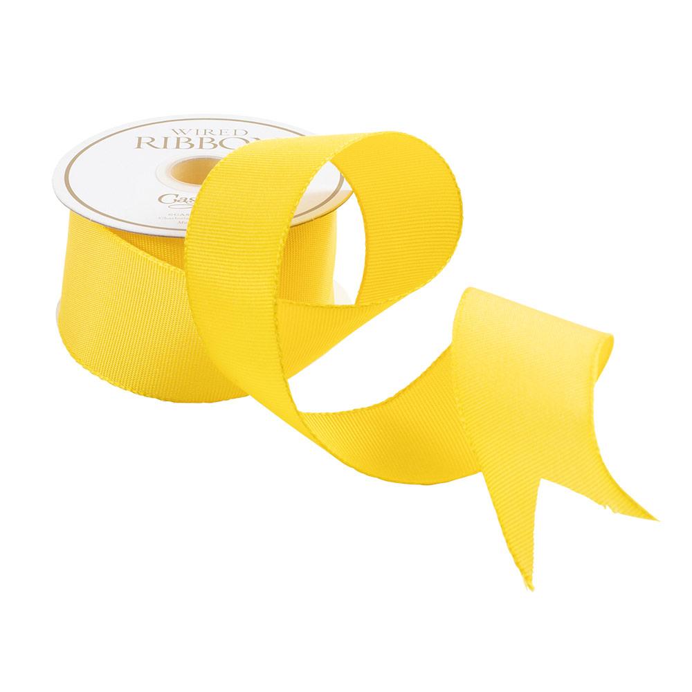 Yellow and White Ribbon, 1 1/2 Inches Wide, Wired Edge, 5 YARDS