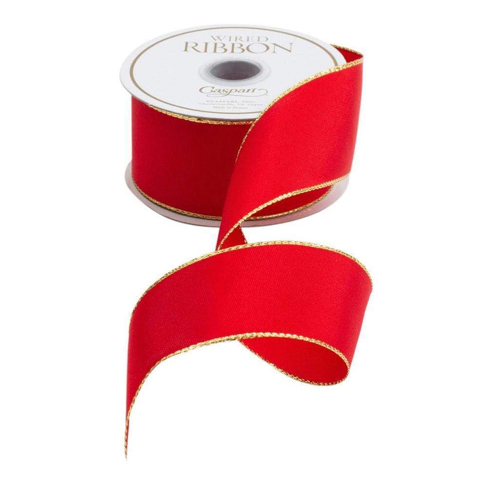 Red & Thin Gold Edge Wired Ribbon - 8 Yard Spool