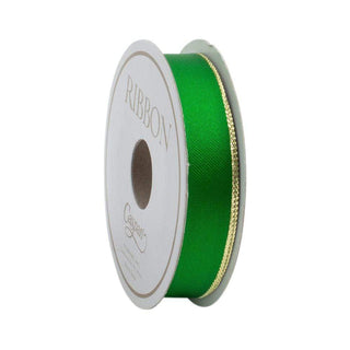 Caspari Green & Gold Edge Satin Unwired Ribbon - 8 Yard Spool R921