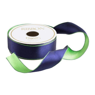 Caspari Navy & Green Reversible Satin Wired Ribbon - 10 Yard Spool R947