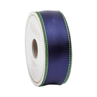 Caspari Navy & Green Reversible Satin Wired Ribbon - 10 Yard Spool R947