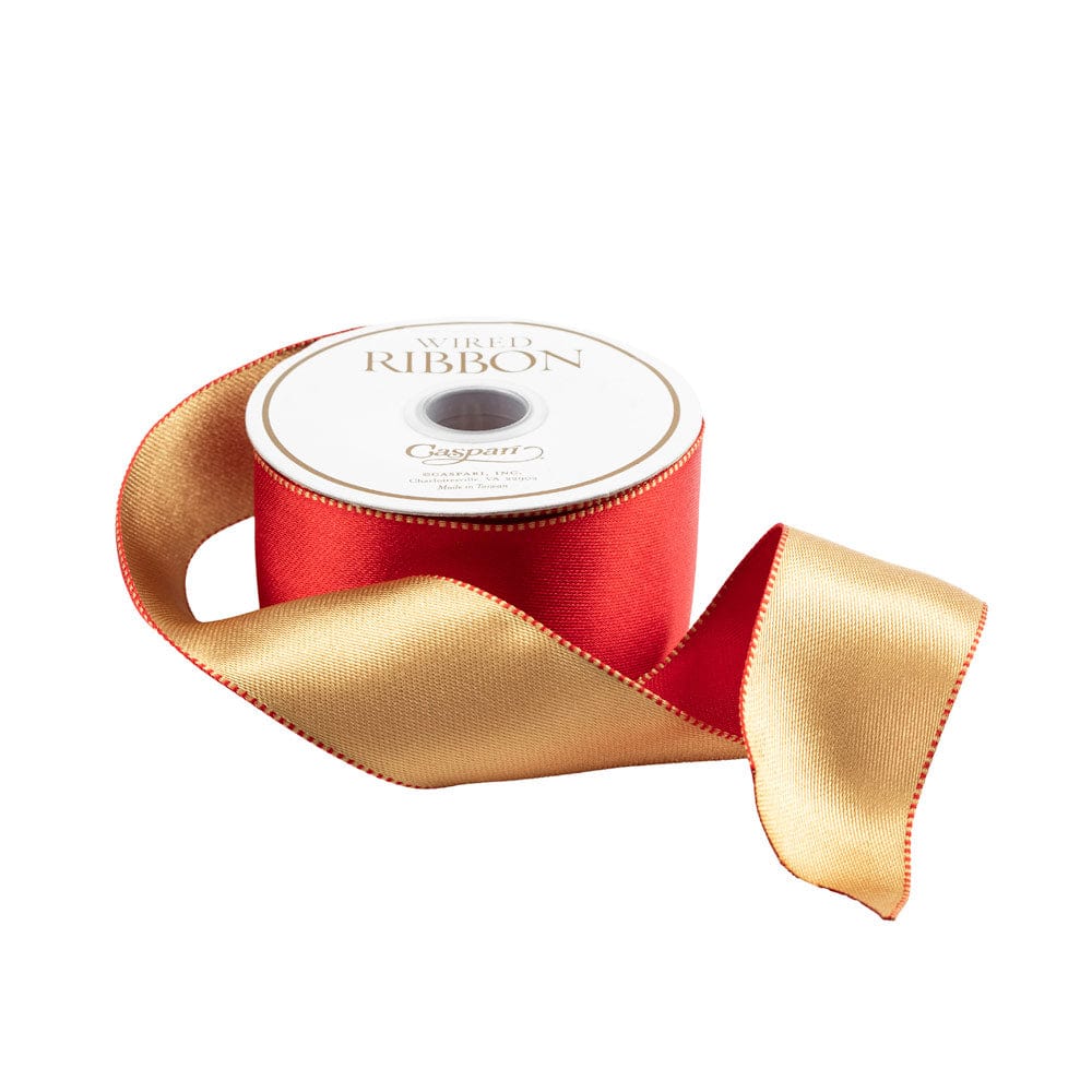 Caspari Red and Gold Reversible Satin Wired Ribbon 10 Yard Spool
