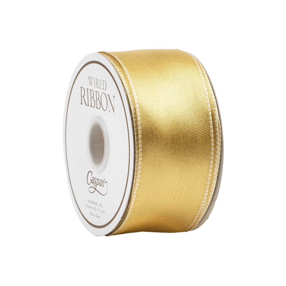 Satin Ivory & Gold Reversible Wired Ribbon -10 Yard Spool – Caspari