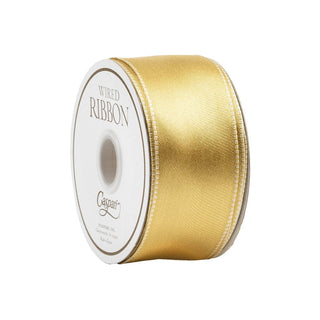 Caspari Satin Ivory & Gold Reversible Wired Ribbon -10 Yard Spool R952